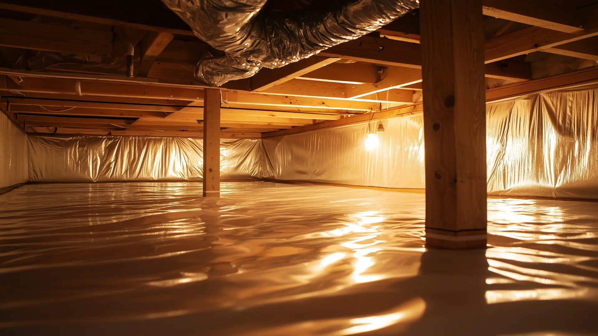 Crawlspace with a vapor barrier installed